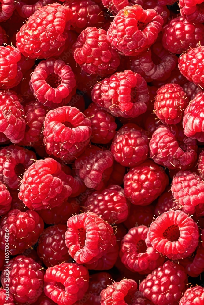 Fresh Red Raspberries in Organized Pile on Wooden Surface. Fresh Red Raspberries in Organized Pile on Wooden Surface.