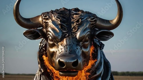 burning metal bull head 4k footage