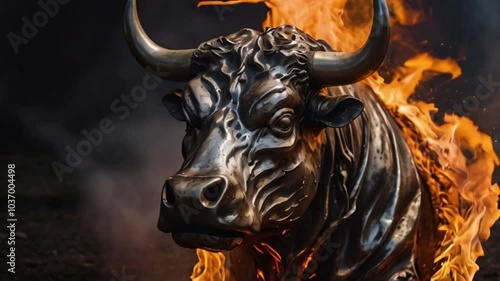 burning metal bull head 4k footage