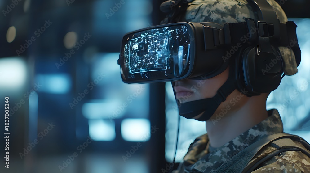 Soldier testing VR technology. Soldier testing VR technology.