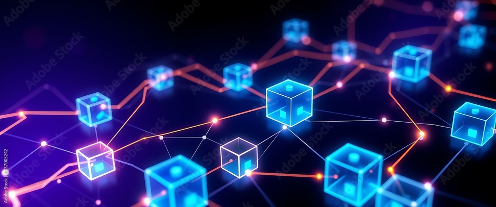 Neon cubes in network connection Neon cubes in network connection