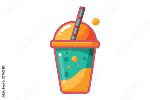Refreshing Bubble Tea Vector Illustration with Tapioca Pearls