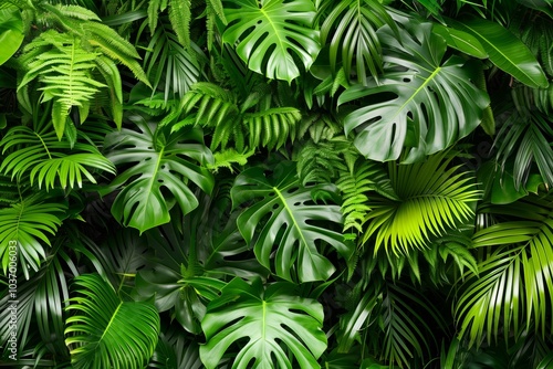 Lush Green Tropical Monstera Leaves  for Nature and Botanical Themes photo