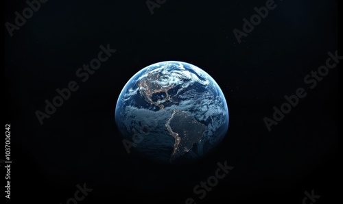 Earth from Space with Clouds and City Lights