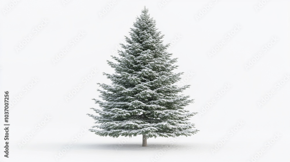 A snow-covered evergreen tree isolated on a white background. A snow-covered evergreen tree isolated on a white background.