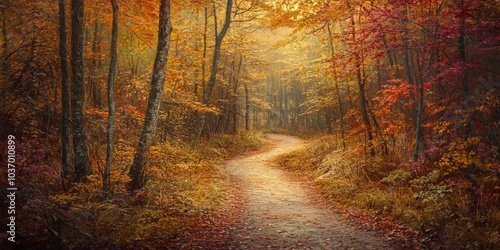 Serene Autumn Forest Path Illuminated by Warm Golden Light