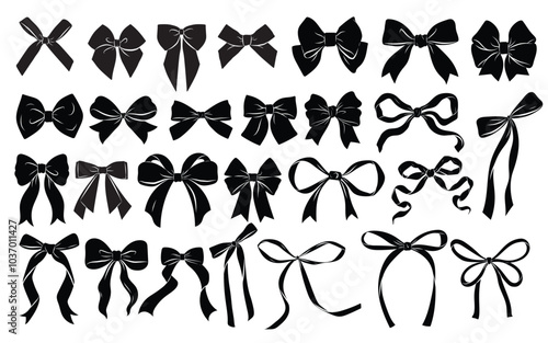 Set of graphical decorative bows. Vector sillouettes.
