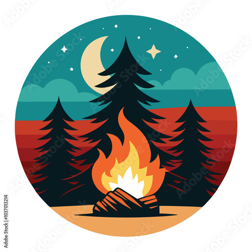 Rustic Campfire Vector Illustration for Outdoor T-Shirt Design