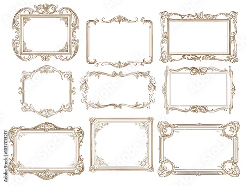 Vintage Inspired Rectangular Line Frames with Subtle Scrollwork Details for Elegant Certificates and Diplomas