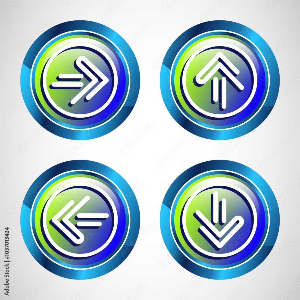 Right, Left, Up, Down Arrow Icon Design Illustration, Arrow Sign For Apps And Websites, Glossy Round Button Design Right, Left, Up, Down Arrow Icon Design Illustration, Arrow Sign For Apps And Websites, Glossy Round Button Design