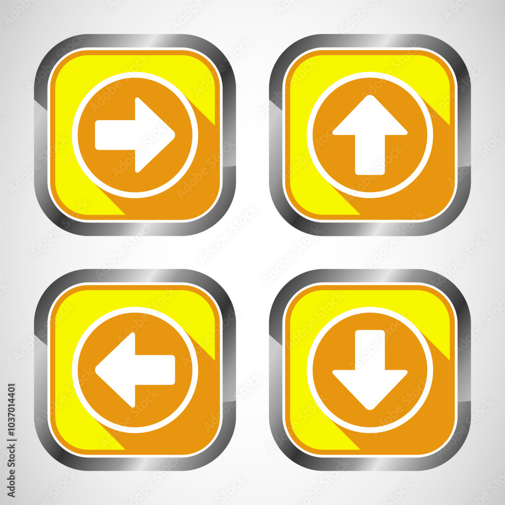 Right, Left, Up, Down Arrow Icon Design Illustration, Arrow Sign For Apps And Websites, Yellow Shadow Button Design Right, Left, Up, Down Arrow Icon Design Illustration, Arrow Sign For Apps And Websites, Yellow Shadow Button Design