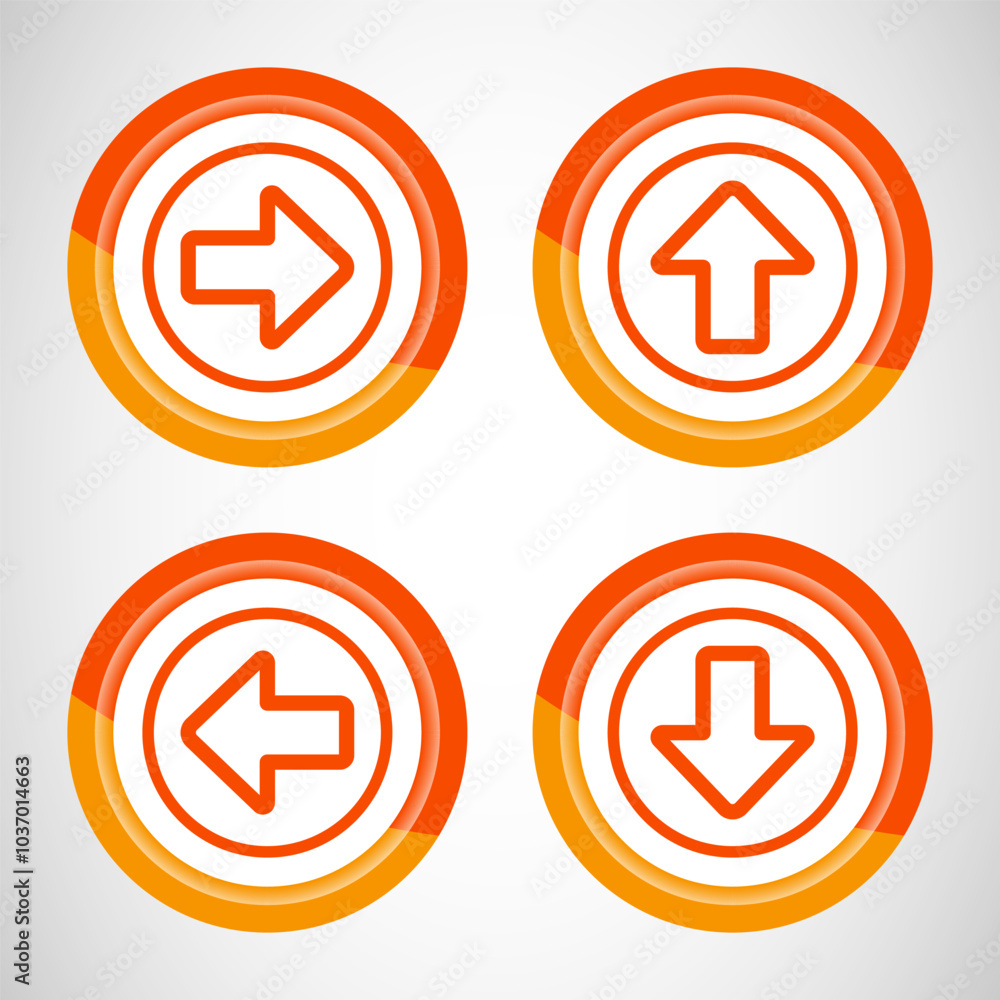 Right, Left, Up, Down Arrow Icon Design Illustration, Arrow Sign For Apps And Websites, Orange Color Button Design Right, Left, Up, Down Arrow Icon Design Illustration, Arrow Sign For Apps And Websites, Orange Color Button Design