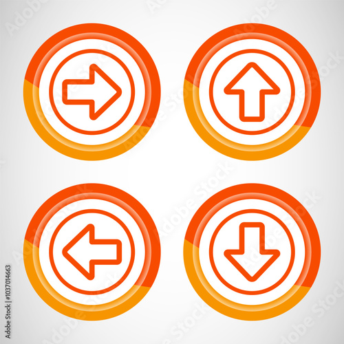 Right, Left, Up, Down Arrow Icon Design Illustration, Arrow Sign For Apps And Websites, Orange Color Button Design