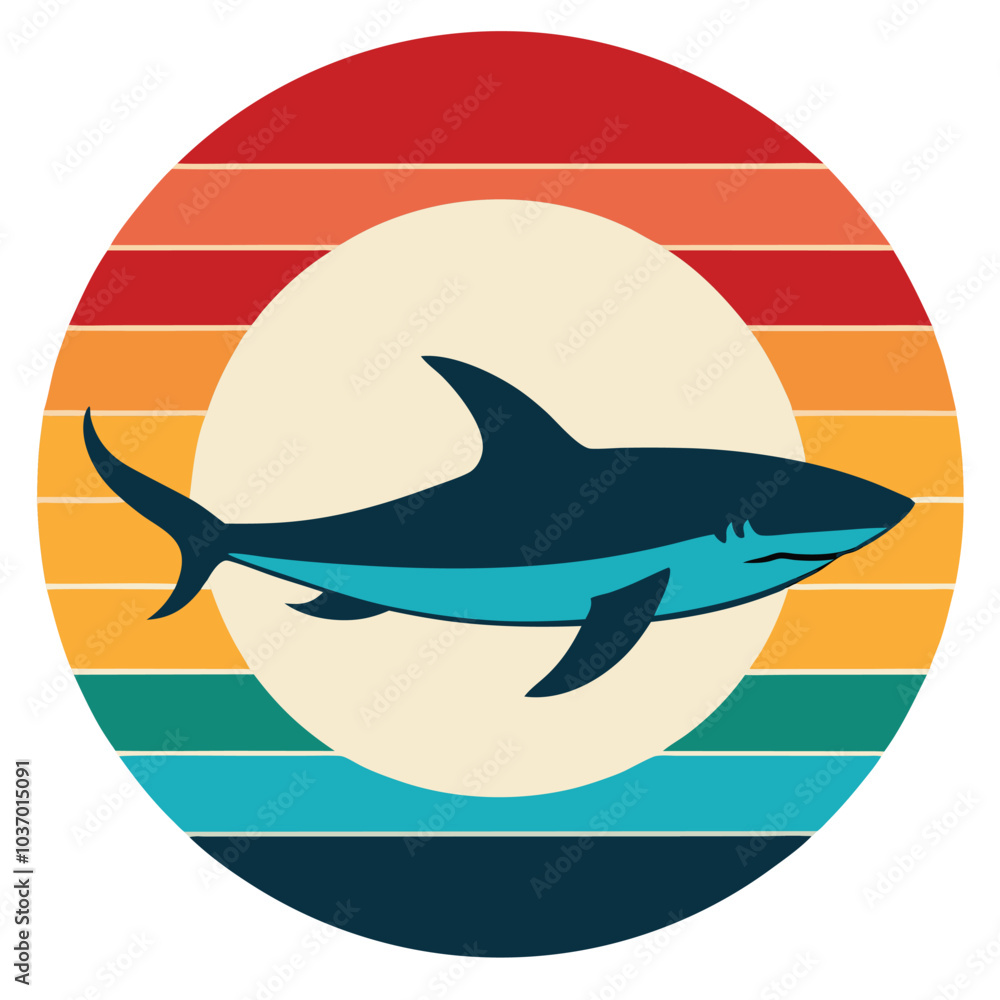 Cute Shark at Sunset Vector Illustration for Summer and Beach Themes Cute Shark at Sunset Vector Illustration for Summer and Beach Themes