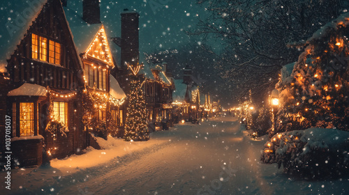 Christmas town at night.