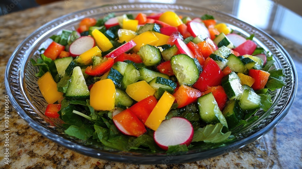 Fresh Colorful Garden Salad in Glass Bowl Fresh Colorful Garden Salad in Glass Bowl