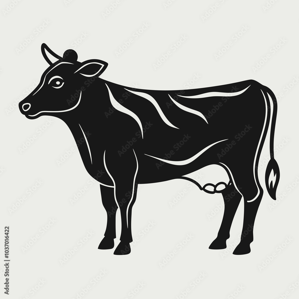 Fototapeta premium Contour de vache design plat dessiné à la main 