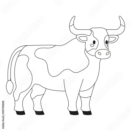 Cute cartoon bull coloring page