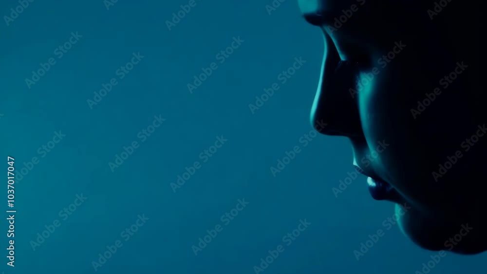 Silhouette of a contemplative woman in blue light Silhouette of a contemplative woman in blue light