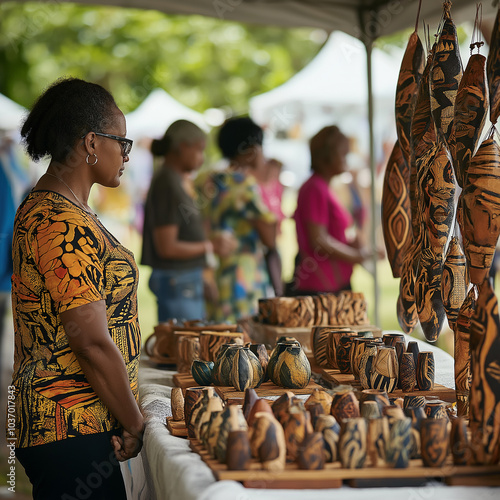 Local crafts festival with artisans displaying their handmade creations photo