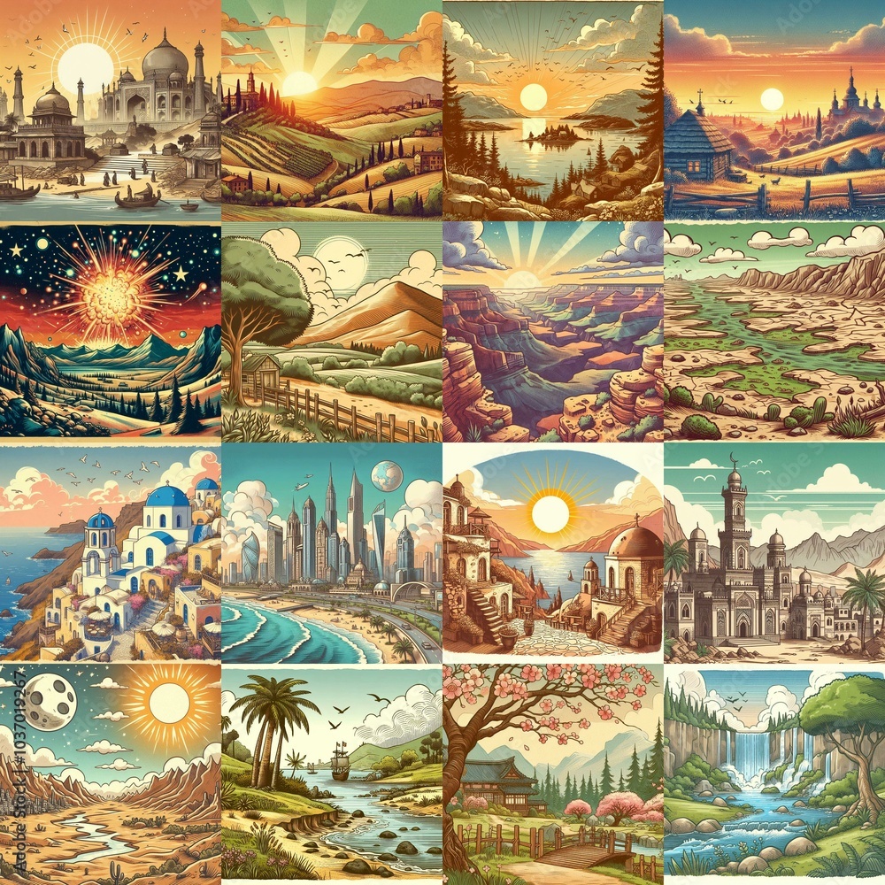 Cartoon landscapes. AI generated illustration Cartoon landscapes. AI generated illustration