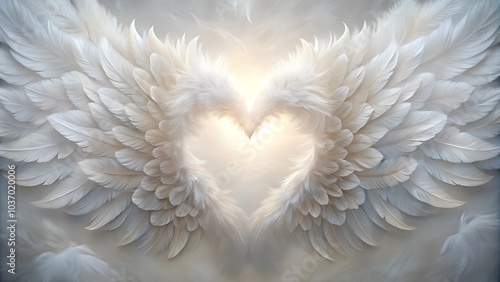 White angel wings forming a glowing heart shape.