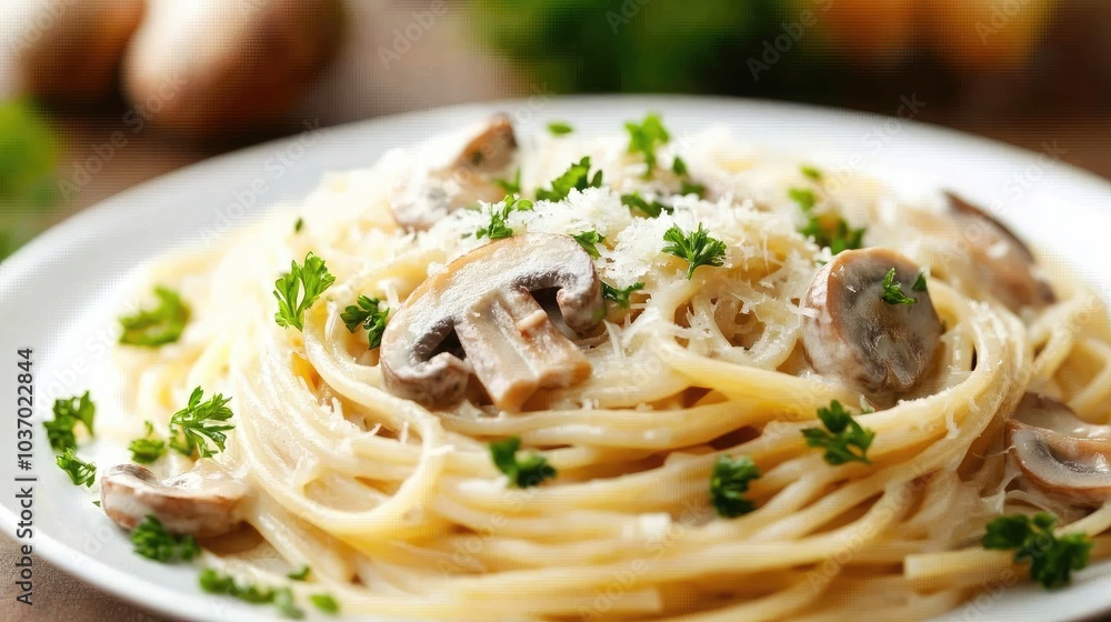 Creamy Mushroom Pasta with Fresh Parsley Garnish Creamy Mushroom Pasta with Fresh Parsley Garnish