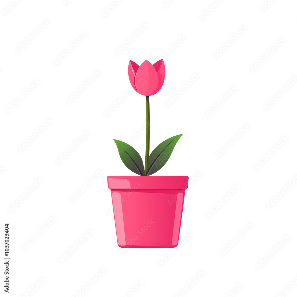 vibrant pink tulip in bright pink pot adds cheerful touch to any space, symbolizing beauty and renewal. This illustration captures essence of spring and natures charm. vibrant pink tulip in bright pink pot adds cheerful touch to any space, symbolizing beauty and renewal. This illustration captures essence of spring and natures charm.