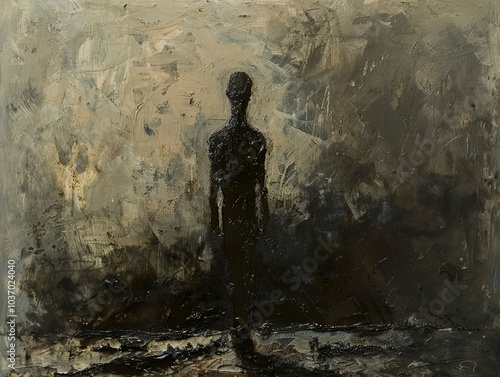 Silhouette of a Figure in a Dark, Abstract Landscape