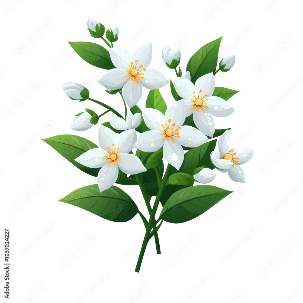 Beautiful white flowers with green leaves create fresh and vibrant look, perfect for adding touch of nature to any design. delicate petals and bright yellow centers enhance overall appeal. Beautiful white flowers with green leaves create fresh and vibrant look, perfect for adding touch of nature to any design. delicate petals and bright yellow centers enhance overall appeal.