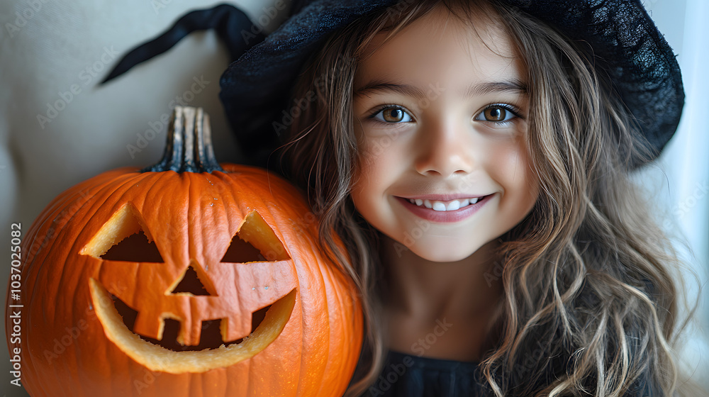 A Young Girl Smiling and Holding Up an Orange Pumpkin with Joyful Enthusiasm, Embracing the Festive Spirit of Halloween, Perfect for Celebrating Autumn Traditions, Capturing Playful Moments, and Showc A Young Girl Smiling and Holding Up an Orange Pumpkin with Joyful Enthusiasm, Embracing the Festive Spirit of Halloween, Perfect for Celebrating Autumn Traditions, Capturing Playful Moments, and Showc