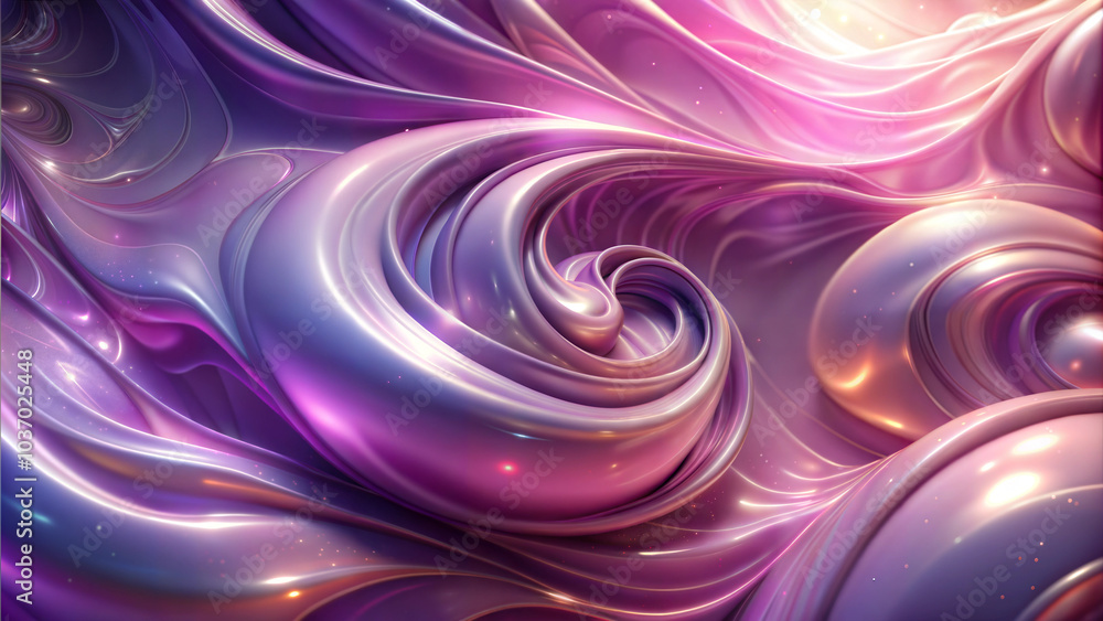 Obraz premium Glossy abstract waves in purple and pink tones with luminous swirls for artistic backgrounds 