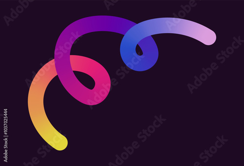 Neon Color Gradient squiggle lines. Scribble stripe with wavy elements. Abstract organic dynamic colorful Sshapes on dark background.