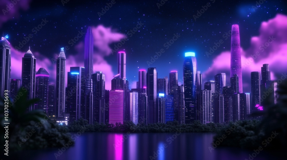 Futuristic Neon City Skyline, Vibrant Pink and Blue Lit Architecture, Perfect for Modern Urban Decor, Ideal for Cityscape Enthusiasts. Generative AI Futuristic Neon City Skyline, Vibrant Pink and Blue Lit Architecture, Perfect for Modern Urban Decor, Ideal for Cityscape Enthusiasts. Generative AI