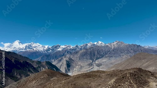 Himalaya range. View of mountain range in Nepal. Mustang