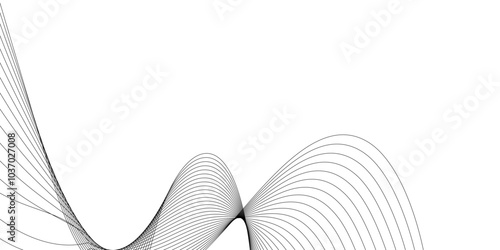 Abstract wavy grey technology lines on transparent background. Abstract gray curved line for banner design and frequency sound wave line.