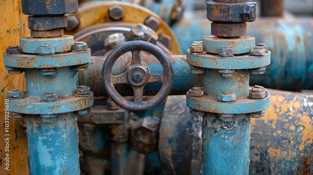Industrial pipes, valves, machinery, close-up Industrial pipes, valves, machinery, close-up