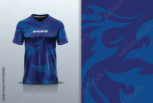 Sport jersey design template mockup tribal for football soccer, running, esports, blue color