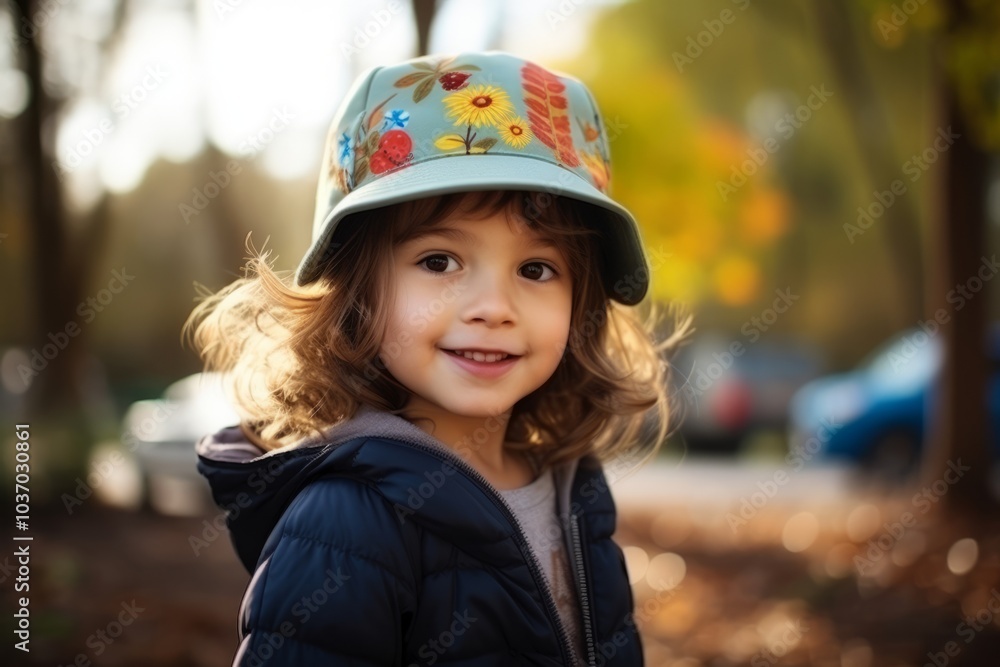 Portrait of a little girl in a hat on a background of autumn park Portrait of a little girl in a hat on a background of autumn park