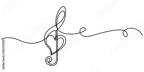 Musical Note Continuous Line Icon, Continuous music line art note vector sketch illustration. Abstract music notes song sound concept background outline icon art one sheet. Vector illustration sketch