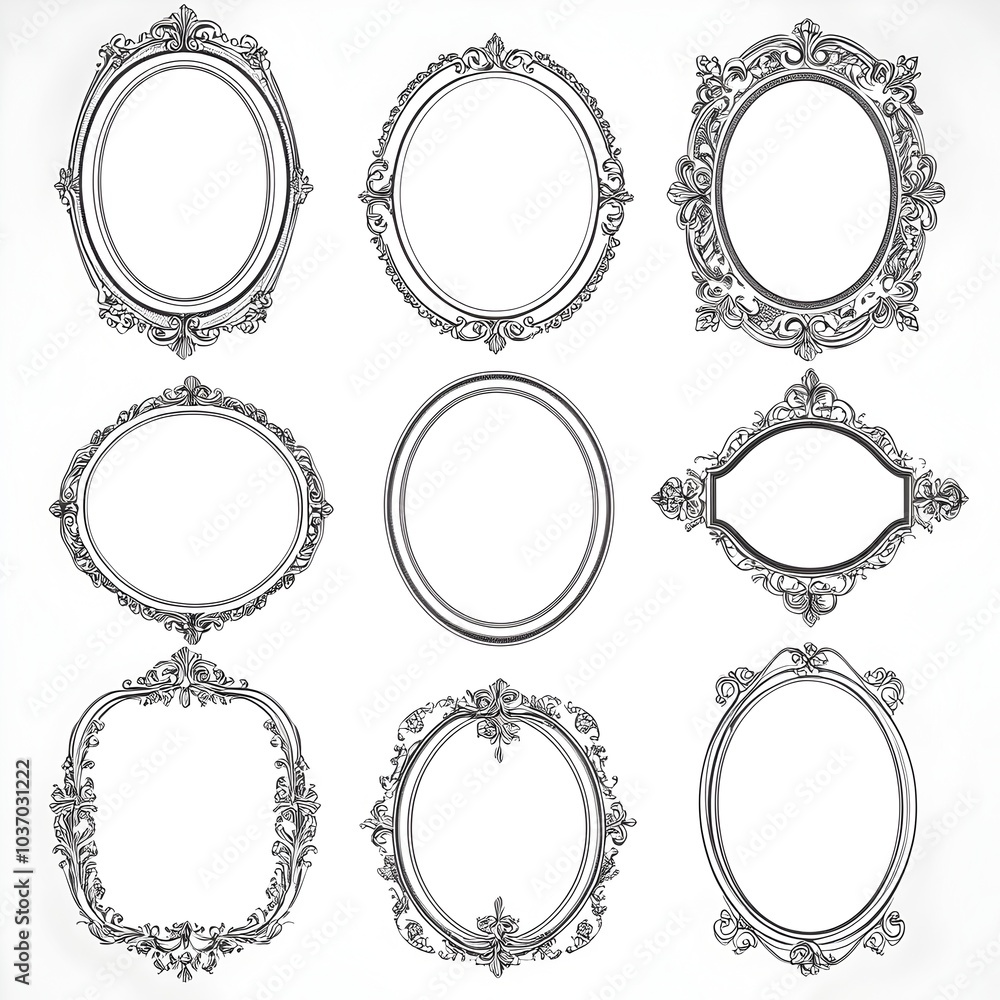 Elegant Classic Oval Line Frames with Decorative Patterns for Invitations and Formal Documents Elegant Classic Oval Line Frames with Decorative Patterns for Invitations and Formal Documents
