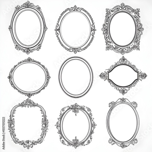 Elegant Classic Oval Line Frames with Decorative Patterns for Invitations and Formal Documents