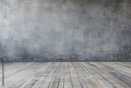 Wallpaper Mural Contemporary Living Space with Grunge Concrete Wall and Wooden Floor. Interior Design Concept Torontodigital.ca