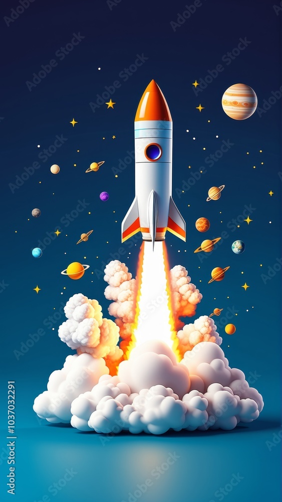 Fototapeta premium 3D Rocket Launch Scene