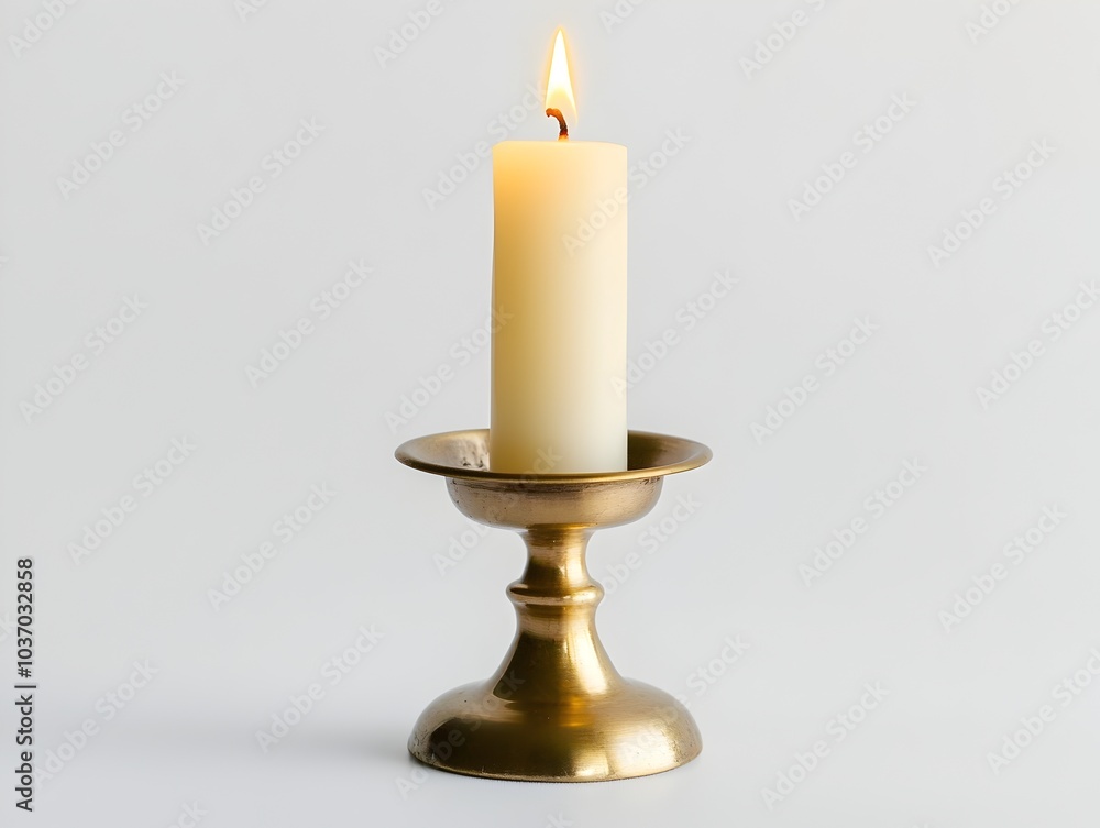 Softly Flickering Brass Candle Holder Radiating Warmth and Hope on White Background Softly Flickering Brass Candle Holder Radiating Warmth and Hope on White Background