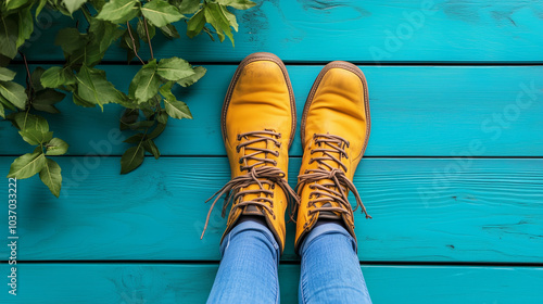 feet in yellow boots photo