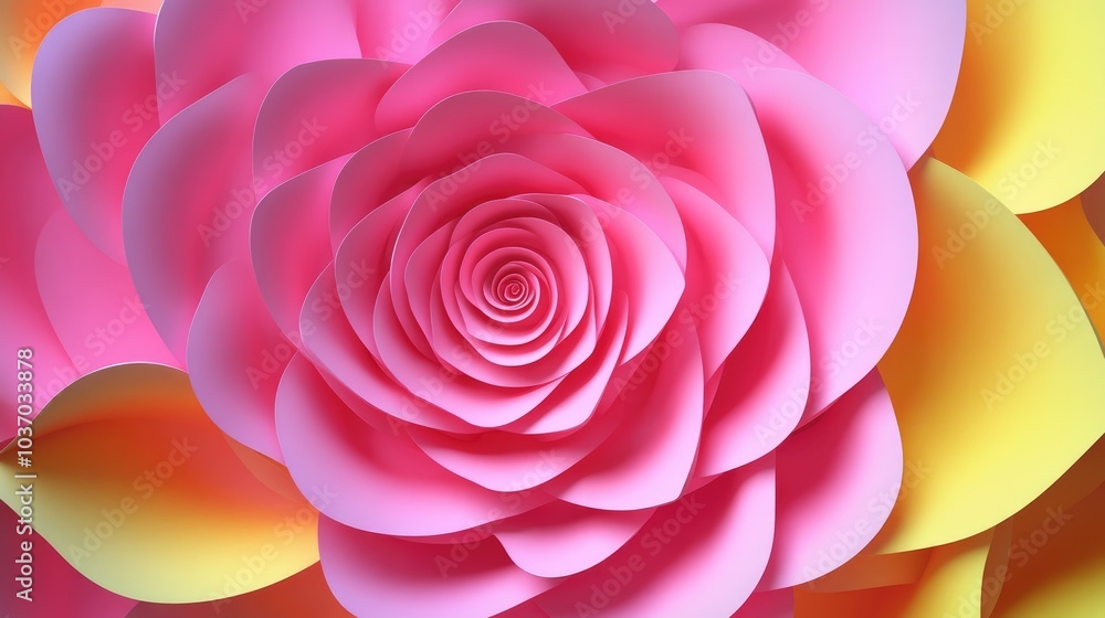 Elegant Floral Rosette Wallpaper. Premium Pink and Yellow Geometric Background Elegant Floral Rosette Wallpaper. Premium Pink and Yellow Geometric Background