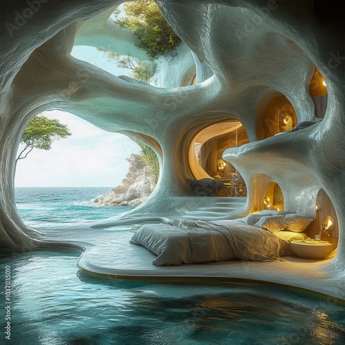 Fototapeta Naklejka Na Ścianę i Meble -  Futuristic Coral Reef Villa with Unique Architecture