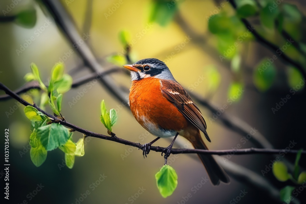 Northern Cardinal Perched on Tree Branch in Wild Nature Northern Cardinal Perched on Tree Branch in Wild Nature