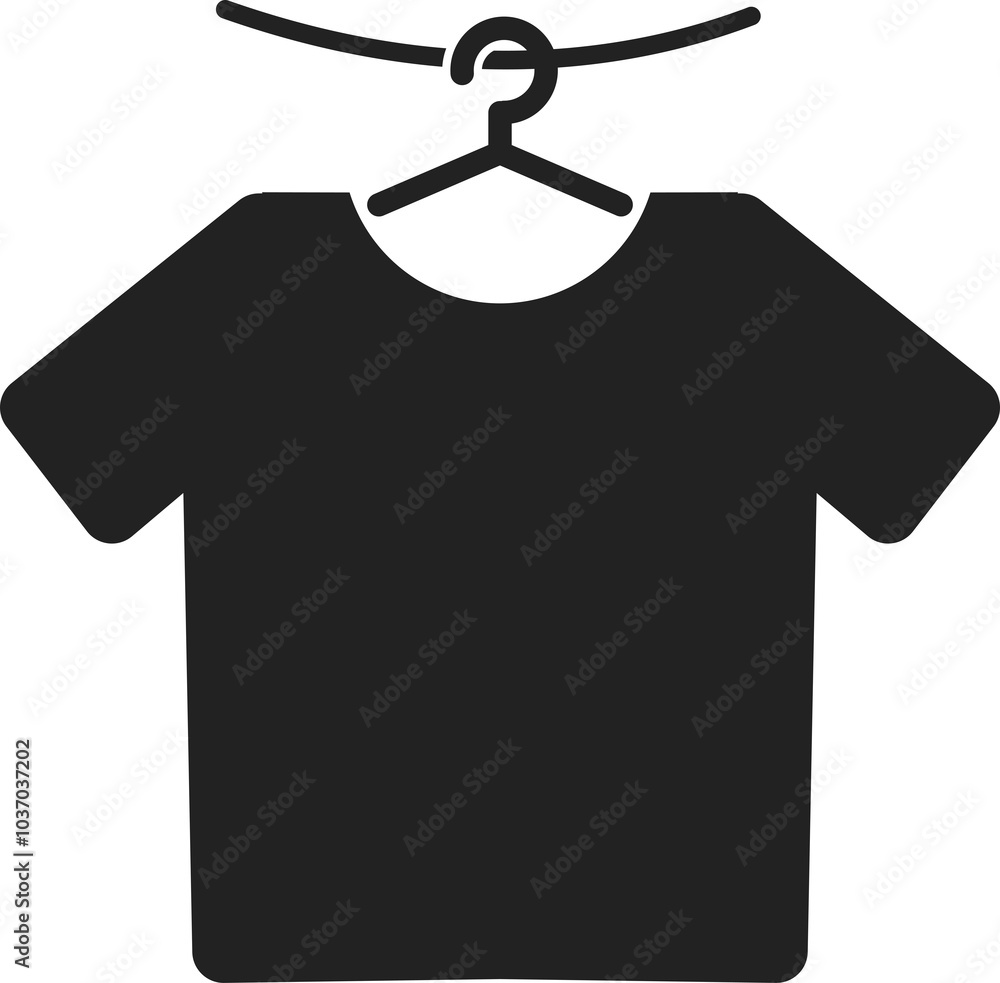 Isolated pictogram hanged T-shirt, black shirt in hanger for fashion, or do not hung clothes Isolated pictogram hanged T-shirt, black shirt in hanger for fashion, or do not hung clothes